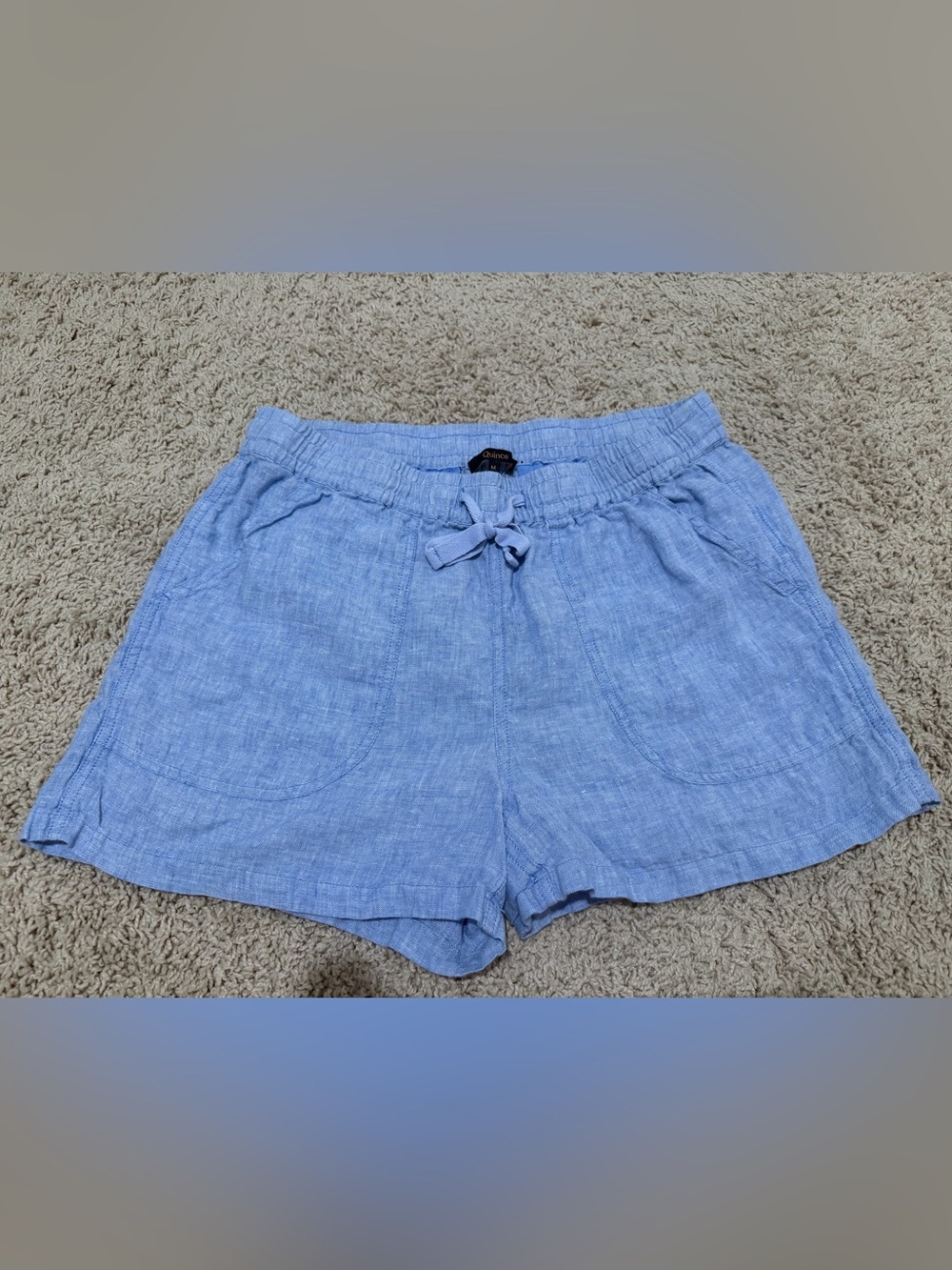 Quince 100% Linen Light Blue Drawstring Shorts | Medium
